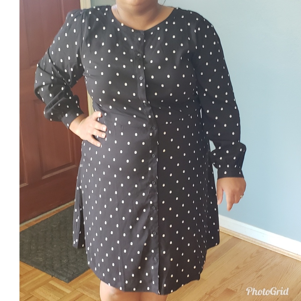 *SALE* Loft plus 18 black polkadot shirt dress NWT